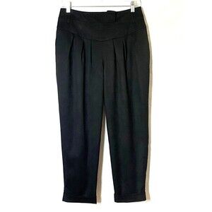 Reiss Hayden Pleated Cuffed Crop Pants Size 6 Black Tapered Leg Lined NWOT